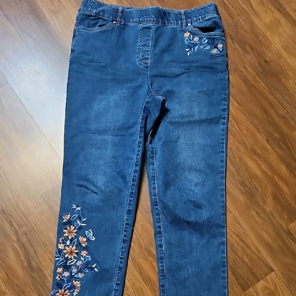 Alfred Dunner Blue Embroidered Skinny Jeans
